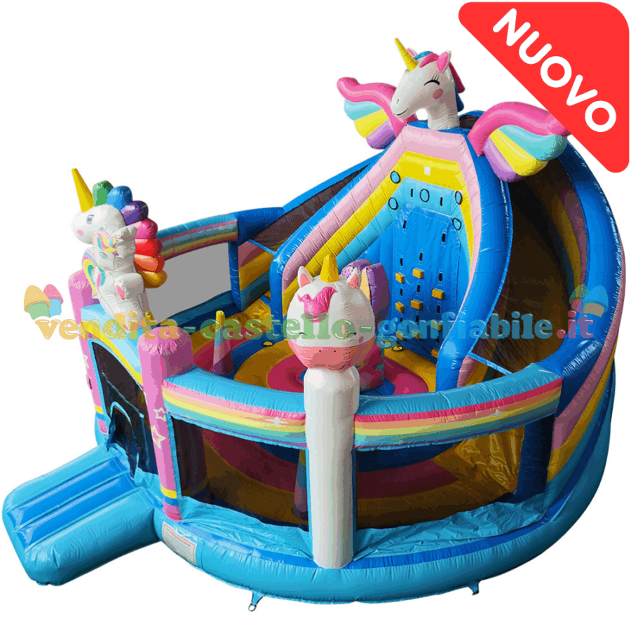 Castello Gonfiabile Multiplay Parco degli Unicorni con Scivolo
